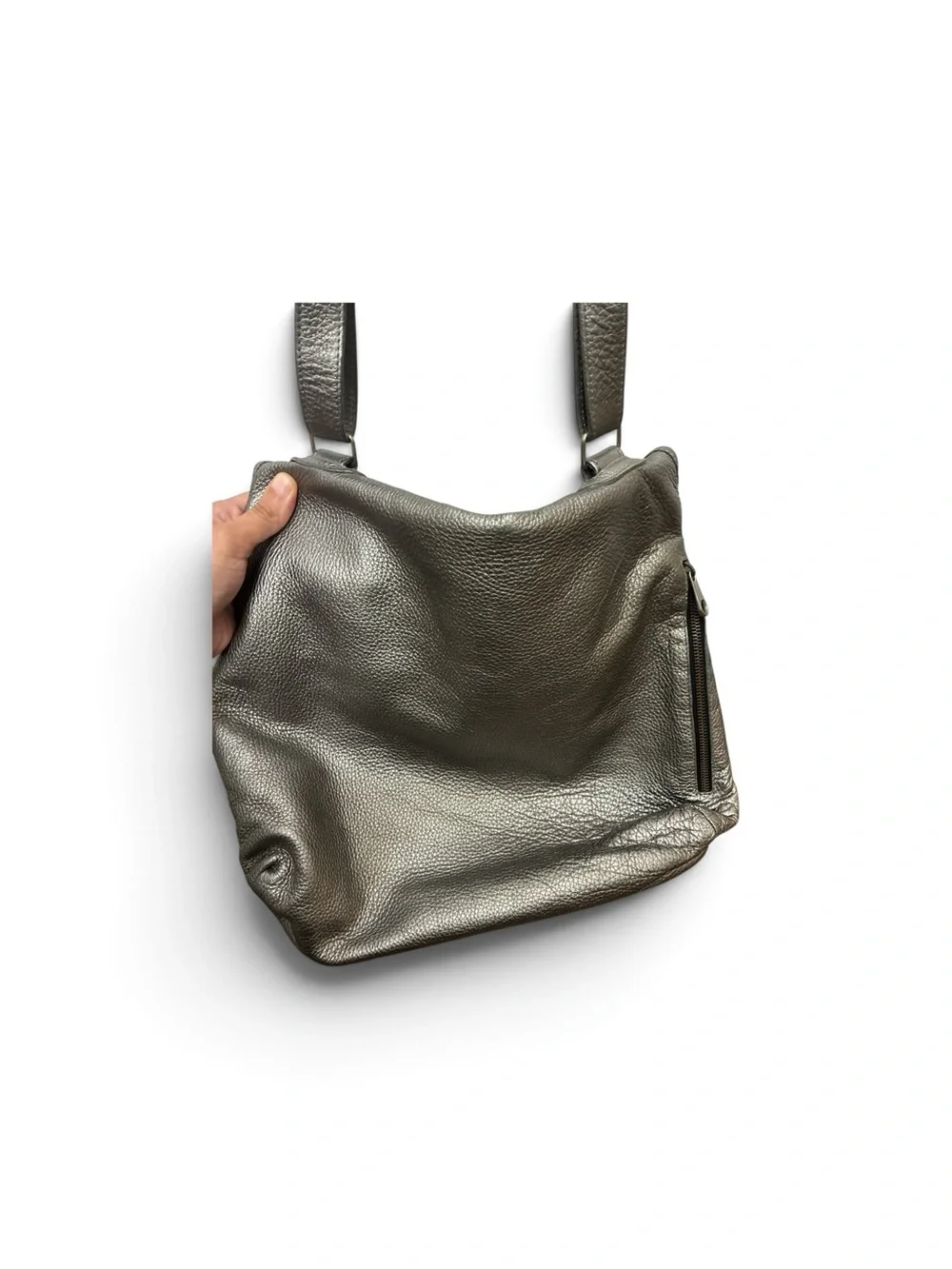 See by Chloé Metallic Pewter Leather Shoulder Bag | Adjustable Strap Large Hobo